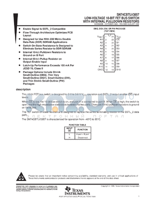 SN74CBTLV3857DGVR datasheet - LOW-VOLTAGE 10-BIT FET BUS SWITCH WITH INTERNAL PULLDOWN RESISTORS