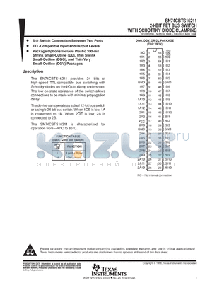 SN74CBTS16211DGVR datasheet - 24-BIT FET BUS SWITCH WITH SCHOTTKY DIODE CLAMPING