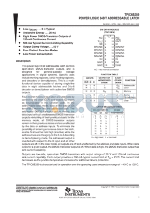 TPIC6B259DWR datasheet - 8-BIT ADDRESSABLE LATCH