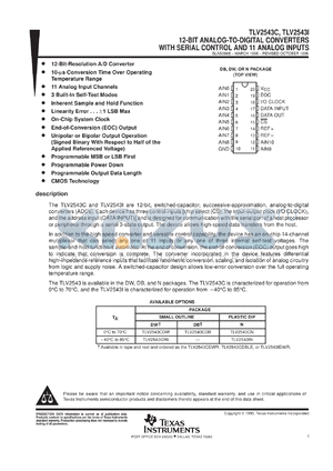 TLV2543CDWR datasheet - 12-BIT 66 KSPS ADC SER. OUT, PGRMABLE PWRDN, MSB/LSB FIRST, BUILT-IN SELF-TEST MODE, 11 CH.