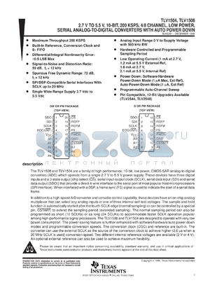 TLV1504IPWR datasheet - 10-BIT 200 KSPS ADC SERIAL OUT, HARDWARE/SOFTWARE/AUTO POWERDOWN, PGRMABLE AUTO CHANNEL SWEEP, 4 CH.