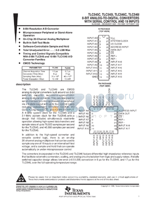 TLC545IFNR datasheet - 8-BIT, 76 KSPS ADC SERIAL OUT, ON-CHIP 20 CH. ANALOG MUX, 19 CH.