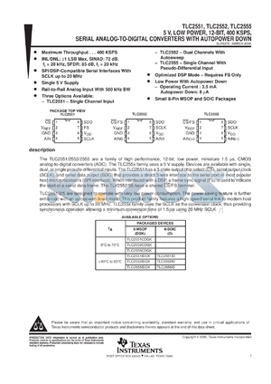 TLC2552IDR datasheet - 12-BIT, 400 KSPS ADC, SERIAL OUT, SPI/DSP COMPATIBLE, AUTO POWERDOWN, DUAL CH. AUTO SWEEP