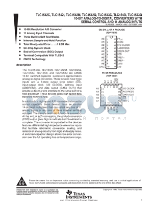 TLC1543QDWR datasheet - 10-BIT, 38 KSPS ADC SERIAL OUT, ON-CHIP SYSTEM CLOCK, 11 CH.