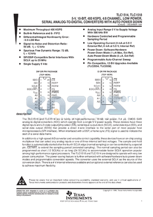 TLC1518IDWR datasheet - 10-BIT, 400 KSPS ADC SERIAL OUT, SPI/DSP COMPATIBLE I/F, POWER DOWN, 8 CH.