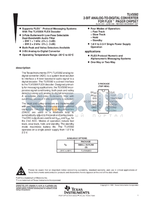 TLV5592EPWR datasheet - 1.8 VOLT 2-BIT FLOATING ADC FOR FLEX PAGER CHIPSET