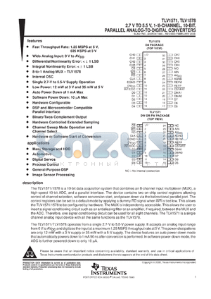 TLV1578EVM datasheet - 8-CH. 10-BIT 1.25 MSPS PARALLEL ADC