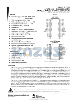 TLV1578IDAR datasheet - 8-CH. 10-BIT 1.25 MSPS PARALLEL ADC