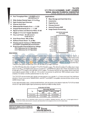 TLV1570CPWR datasheet - 10-BIT, 1.25 MSPS ADC 8-CH., DSP/(Q)SPI IF, PGMABLE INT. REF., AUTO OR S/W POWERDOWN, VERY LOW POWER