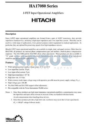 HA17082APS datasheet - J-FET dual operational amplifiers