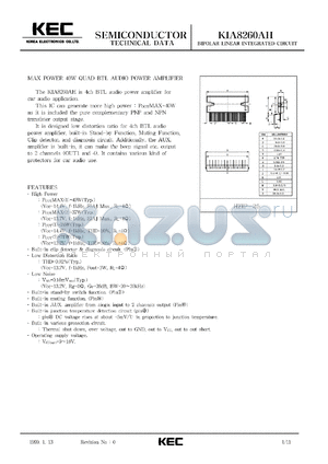 KIA8260H datasheet - Max power 40W quad BTL audio power amplifier