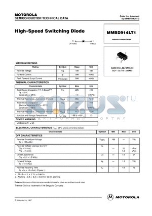 MMBD914LT3 datasheet - High Speed Switching Diode