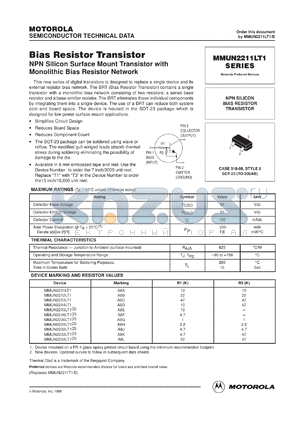 MMUN2212LT3 datasheet - Bias Resistor Transistor