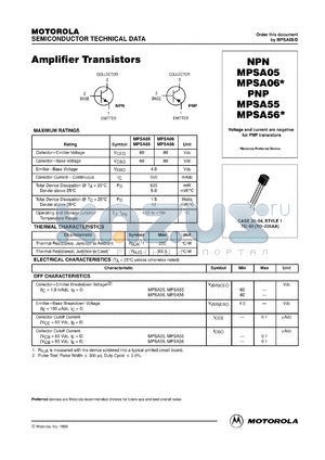 MPSA06RL datasheet - Amplifier Transistor NPN