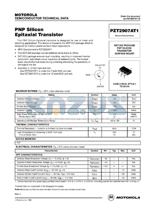 PZT2907AT3 datasheet - PNP Silicon Planar Epitaxial Transistor