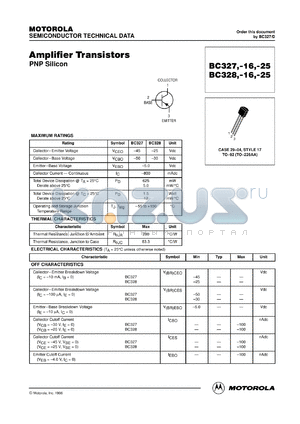 BC327-016 datasheet - Amplifier Transistor PNP