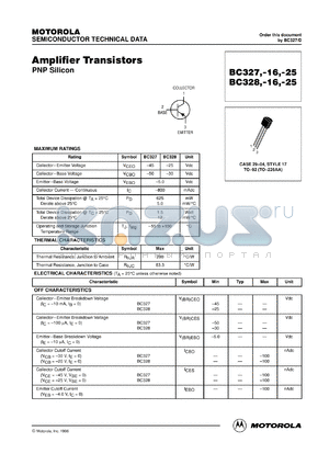 BC327-16ZL1 datasheet - Amplifier Transistor PNP