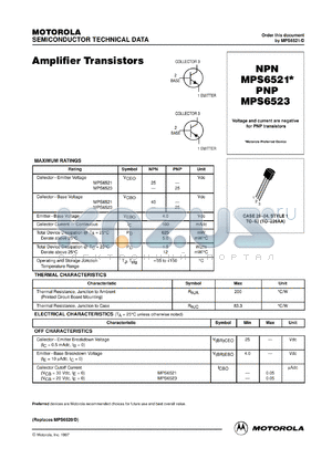 MPS6523RLRM datasheet - Amplifier Transistor NPN