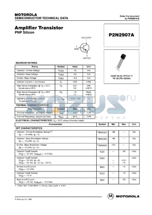 P2N2907ARL1 datasheet - Amplifier Transistor PNP