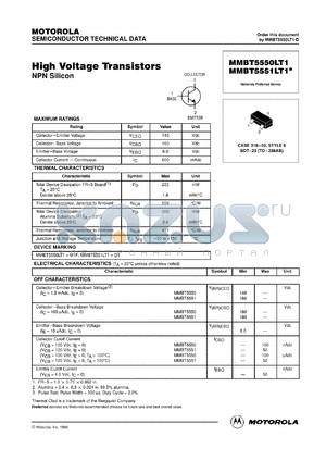 MMBT5551LT3 datasheet - High Voltage Transistor NPN