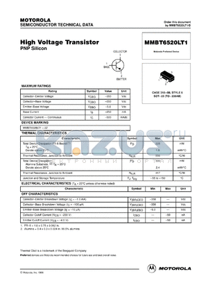 MMBT6520LT3 datasheet - High Voltage Transistor PNP