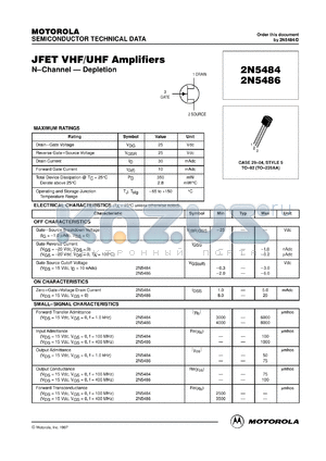 2N5486RLRP datasheet - JFET VHF/UHF Amplifiers