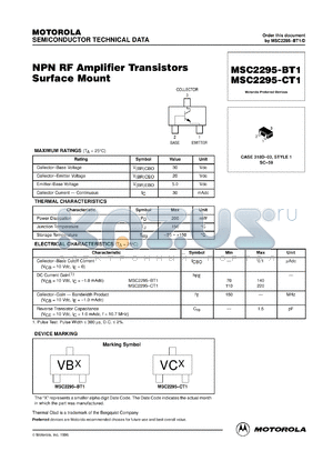 MSC2295-BT2 datasheet - RF Amplifier Transistor NPN