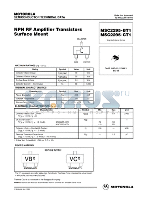 MSC2295-CT2 datasheet - RF Amplifier Transistor NPN