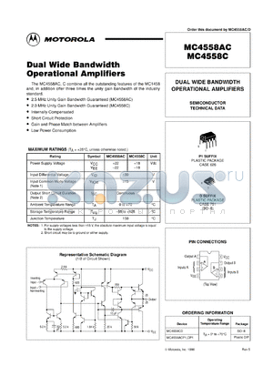 MC4558CDR2 datasheet - Dual Wide Bandwidth Operational Amplifier