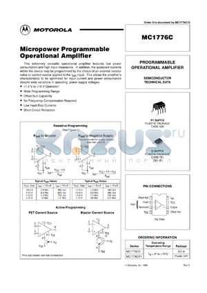 MC1776CDR2 datasheet - Micropower Programmable Operational Amplifier