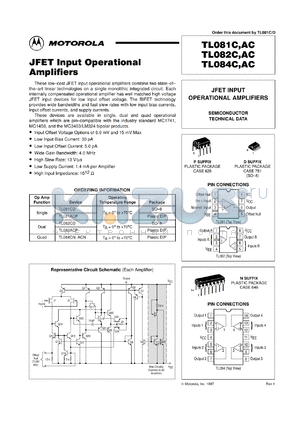 TL081CDR2 datasheet - JFET Input Operational Amplifier