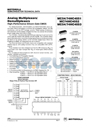 MC74HC4051N datasheet - 8-Channel Analog Multiplexer/Demultiplexer