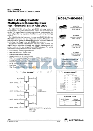 MC74HC4066DR2 datasheet - Quad Analog Switch/Multiplexer/Demultiplexer