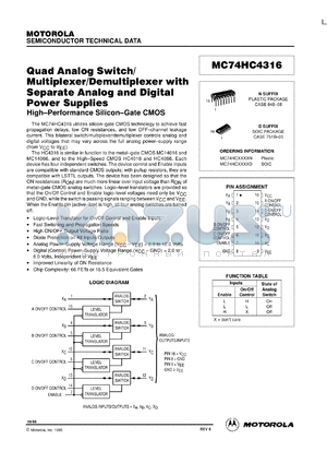 MC74HC4316ADW datasheet - Quad Analog Switch/Multiplexer/Demultiplexer With Separate Analog / Digital Power Supplies