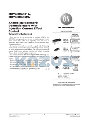 MC74HC4851AFR2 datasheet - Analog Multiplexer/Demultiplexer with Injection Current Effect Control