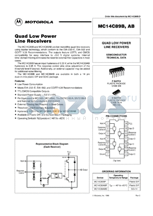 MC14C89ABDR2 datasheet - Quad Low Power Line Receiver