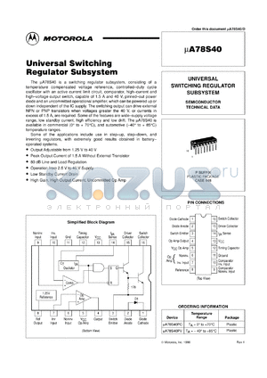 UA78S40PV datasheet - Universal Switching Regulator Subsystem
