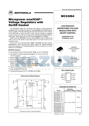 MC33264D-5.0R2 datasheet - Micropower Voltage Regulators with On/Off Control