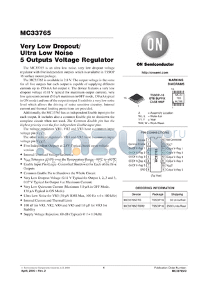 MC33765DTB-030 datasheet - Very Low Dropout/ Ultra Low Noise 5 Outputs Voltage Regulator