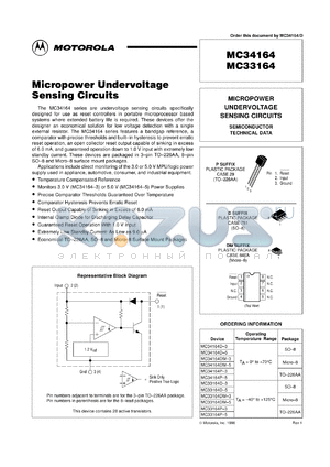 MC33164P-3RP datasheet - Micropower Undervoltage Sensing Circuit