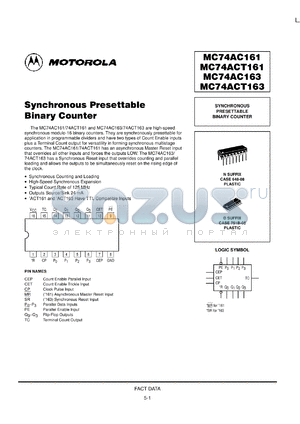 MC74AC161ML1 datasheet - Synchronous Presettable Binary Counter