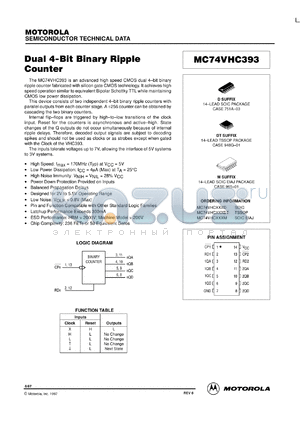 MC74VHC393DR2 datasheet - Dual 4-Bit Binary Ripple Counter