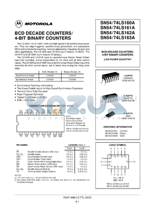 SN74LS161AMR1 datasheet - BCD DECADE COUNTERS/ 4-BIT BINARY COUNTERS