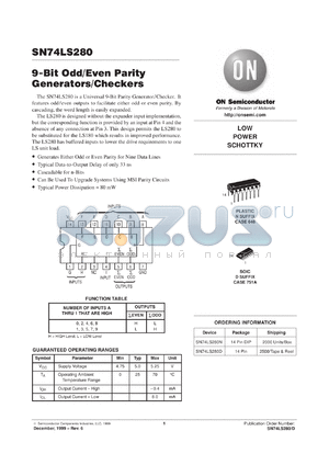 SN74LS280ML2 datasheet - 9-Bit Odd/Even Parity Generators/Checkers