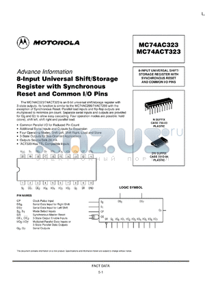 MC74ACT323DW datasheet - 8-Input Universal Shift/Storage Register with Synchronous Reset and Common I/O Pins