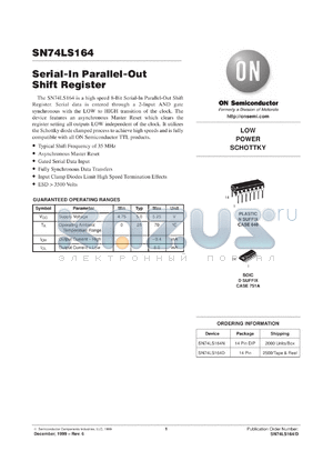 SN74LS164MEL datasheet - Serial-In Parallel-Out Shift Register