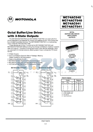 MC74AC540MR1 datasheet - Octal Buffer/Line Driver with 3 State Outputs