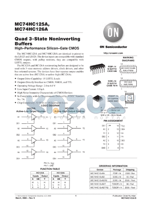 MC74HC125ADTEL datasheet - Quad With 3-State Outputs NonInverting Buffer