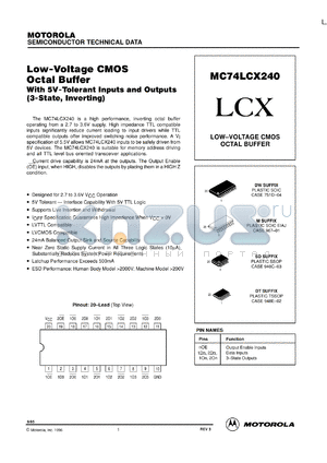 MC74LCX240MEL datasheet - Low-Voltage CMOS Octal Buffer with 5V-Tolerant Inputs and Outputs (3-State, Inverting)