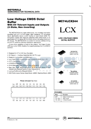 MC74LCX244MEL datasheet - Low Voltage CMOS Octal Buffer with 5V-Tolerant Inputs and Outputs (3-State, Non-Inverting)